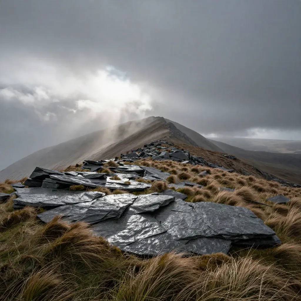 Windstoß am kahlen Grat, Wolken reißen auf, Fernblick im Regen